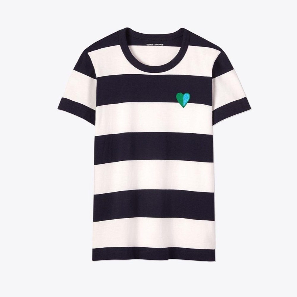 Tory Sport Striped Heart Tee